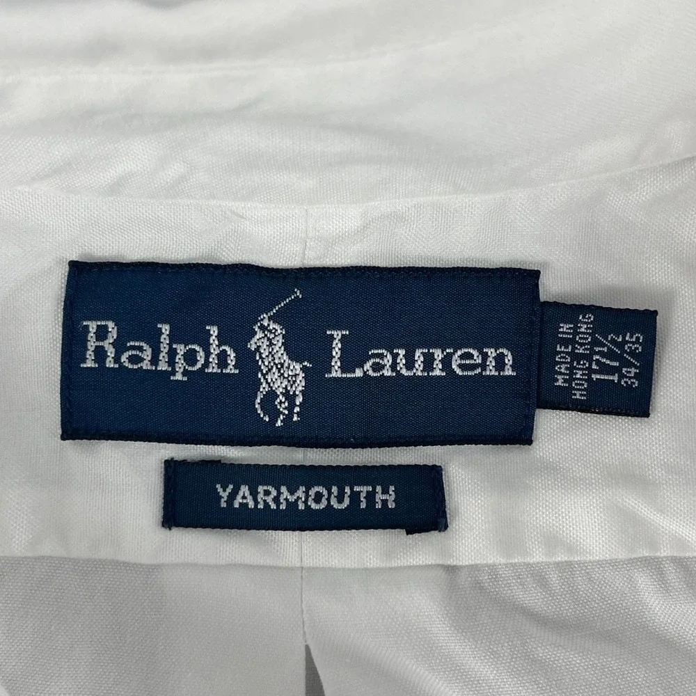 Polo Ralph Lauren Mens 17.5 34/35 White Button Down Yarmouth Shirt Logo